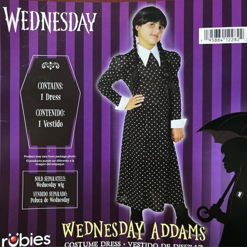 Addams Girl Halloween Costume Wednesday Addams Dress Youth Girls S 6/6x